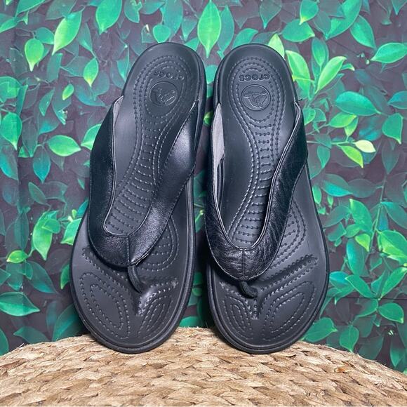Crocs black thong wedge sandals womens 10 - Picture 6 of 7